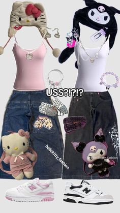 Asian Bbg Outfits, Cute Hello Kitty Outfits, Style Aesthetics Types, Hello Kitty Clothing, Kuromi Outfit, Sanrio Outfits, Bff Matching Outfits, Y2k Hello Kitty