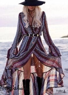 Floral Printed Boho Folk Maxi Dress Ada - Purple / S - Mode Coachella, Moda Coachella, Sukienki Maksi, Look Hippie Chic, Bohemia Dress, Look Boho Chic, Boho Styl, Mode Hippie, Looks Country