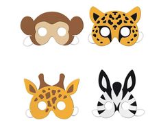 four masks with different animal designs on them