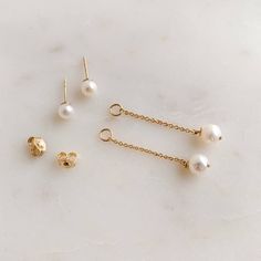 Small Pearl Stud Earrings with Pearl Ear Jackets - Adorned by Ruth Diy Pearl Earrings, Simple Pearl Earrings, Pearl Earrings Designs, Pearl Drop Earrings Bridal, Multiple Ear Piercing, Simple Pearl, Stud Earrings Set, Pearl Stud Earrings, Dainty Jewelry