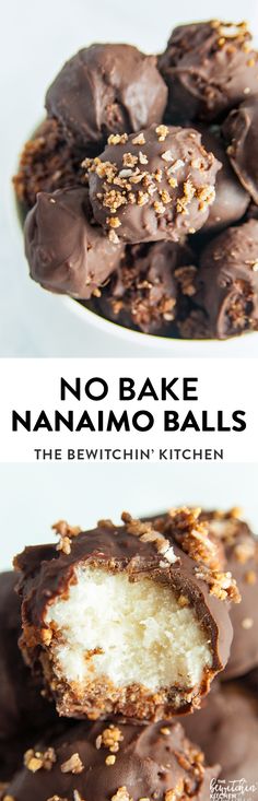 no bake banana balls are stacked on top of each other and ready to be eaten