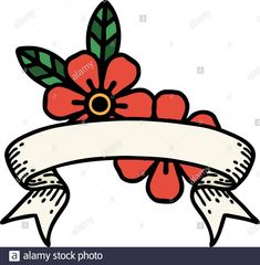 an image of a flower with ribbon and banner on white background stock photo - illustration