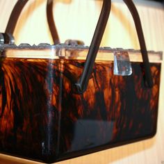 Vintage 50s Lucite Tortoise Shell Handbag Purse, Lunch Box Style Honeycomb Cover - Very Good Sturdy Condition With Light Wear. Vintage Rectangular Box Bag For Shopping, Vintage Rectangular Bags With Handle Drop, Mid-century Rectangular Party Bags, Retro Brown Bags For Party, Retro Brown Bag For Party, Retro Brown Party Bag, Chic Rectangular Tortoiseshell Bag, Chic Tortoiseshell Rectangular Bag, Retro Brown Party Bags