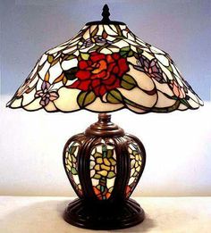 a stained glass lamp on a table