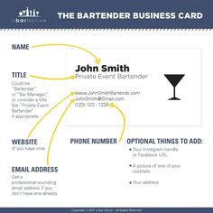 the bartender business card is designed to look like it has an image of a martini glass on