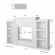 a white bookcase with measurements for it