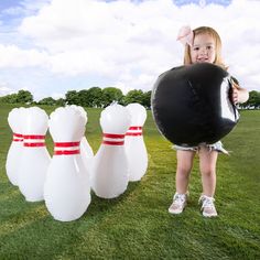 Aim for much bigger fun for the whole family with this Toy Time Kids' Giant Inflatable Bowling Game Set. Its jumbo-sized pieces make it an entertaining backyard party game for kids and adults alike. Toddlers can opt to roll or kick the ball to easily strike the pins. Outdoor-safe and lightweight, this inflatable six-pin bowling set is easy to set up on the floor, lawn, or beach. Carnival Night, Family Games For Kids, Kids Bowling, Kids Play Toys, Bowling Games, Giant Games, Bowling Party, Backyard Beach, Outdoor Game