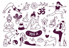 yoga icons and symbols in black and white