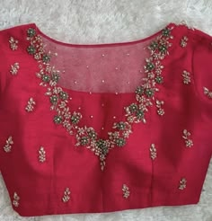 Here Are The Latest Designs For Bridal Blouses With Maggam Work. The Maggam Work With Kundan, Thread And Spring Can Be Customised Along With The Cloth Color You Want To Choose. Having These Kind Of Maggam Work Blouses Is Very Trendy For Traditional Gatherings And Poojas.  This Enhances The Beauty Of Any Saree When This Is Teamed Up With Different Kind Of Maggam Designs. The Combination Of Aari And Zardosi Works Make This Maggam Designs Look Very Elegant And Beautiful. We Customize The Blouse As Per Your Measurements And The Preferred Colours. You Just Have To Share The Saree Colour And We Will Take Care Of Everything. Disclaimer: Colour May Slightly Vary Due To Photography Effects And Screen Resolution. We Do Our Best To Reach Your Expectation As We Understand The Pulse Of Our Customers. Pink Blouse Designs, Maggam Designs, Netted Blouse Designs, Maggam Blouse, Boat Neck Blouse Design, Latest Bridal Blouse Designs, Bridal Blouses, Latest Blouse Designs Pattern, Traditional Blouse Designs