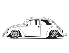 the volkswagen beetle car is shown in this black and white drawing, it appears to be painted