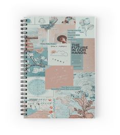 a spiral notebook with an image of flowers and words on the cover, in pastel colors