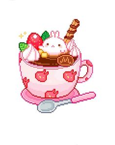 a cross stitch pattern with an animal in a teacup