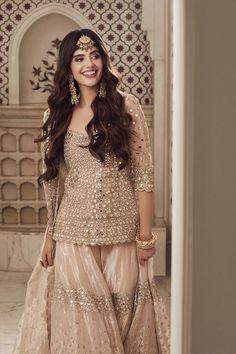 Mirror Work Sharara, Sanjana Sanghi, Mehendi Dress, Abhinav Mishra, Sangeet Outfit, Summer Wind, Wedding Dresses For Girls, Party Wear Indian Dresses