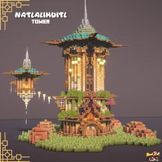 Fantasy Mc Builds, Minecraft Studio Ghibli, Minecraft Aztec, Minecraft Centerpiece Builds, Minecraft Fantasy Tower Design, Minecraft Solarpunk, Steampunk Mc Builds, Minecraft Fantasy Steampunk Builds, Steampunk Tower Minecraft