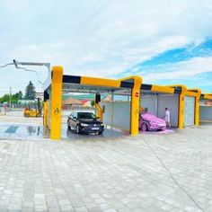 an electric car charging station with cars parked in it