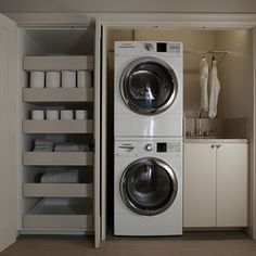 a washer and dryer in a small room