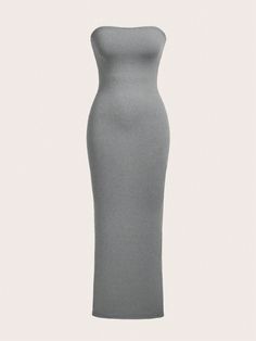 Women's Backless And High Slit Strapless Casual Dinner Dating Dress Grey   Sleeveless Fabric Plain Bodycon Medium Stretch Spring/Summer Women Clothing, size features are:Bust: ,Length: ,Sleeve Length: Women Maxi Dresses, Shein Basics, Modern Closet, Best Friend Outfits, Date Dresses, Grey Dress, Friend Outfits, Women Maxi, Casual Dinner