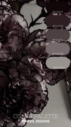 an image of flowers in shades of purple and grey with the words color palette on it