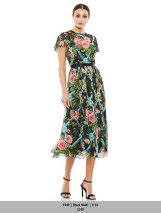 Mac Duggal Short Floral Print Cocktail Dress 9149 - The Dress Outlet Vestidos Dresses, Midi Wedding Guest Dress, Chiffon Floral, Chiffon Overlay, Floral Print Chiffon, Chiffon Midi Dress, Mac Duggal, Midi Length Skirts, Flowing Skirt