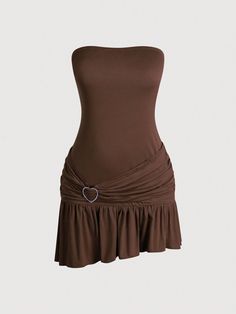 Short Brown Dresses, Gold And Brown Outfits, Brown Dress Outfit Ideas, Vestido Shein, Party Dress Summer, Brown Clothing, 2000s Clothes, Brown Dresses, Shein Icon