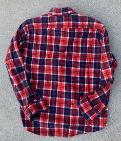 "Look sophisticated in vintage flannel shirt. Brand: King's Road Shop By Sears Made in Hong Kong In excellent condition Dates back to late 70s Listed Size: L Length: 27\" Bust: 44\" Waist: 41\"" Vintage Red Flannel Shirt, Red Flannel Shirt With Button Closure, Red Flannel Shirt With Buttons, Vintage Red Flannel Shirt With Button Closure, Red Vintage Flannel Shirt With Button Closure, Vintage Red Flannel Shirt For Fall, Vintage Red Button-up Flannel Shirt, Retro Red Button-up Flannel Shirt, Retro Red Collared Flannel Shirt