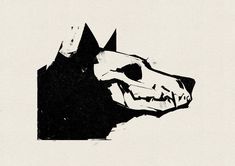 a black and white image of a dog's head with a crown on it