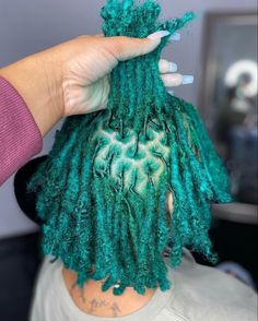 Turquoise Locs Black Women, Hair Color On Locs, Cute Loc Colors, Spiral Locs, Dyed Locs Black Women Ombre, Locs Hairstyles For Women Color, Locs Hair Color Ideas, Teal Locs Black Women