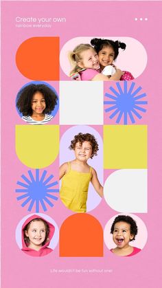 an advertisement for children's clothing with different pictures on the front and back of it