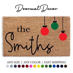 a door mat that says, the smiths any size / color fast shipping available