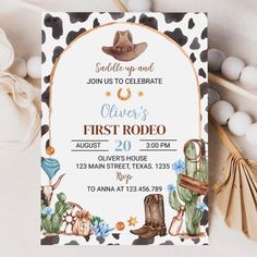 this is an image of a cowboy baby shower or birthday party card with cow printables