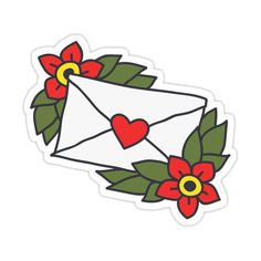 an envelope with hearts and flowers on it