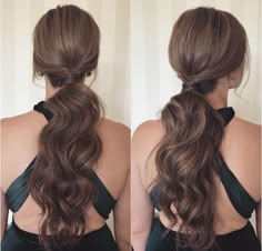 Low Volume Ponytail, Brunette Wedding Ponytail, Poney Tale Hairstyle Wedding, Low Pony Updo, Party Pony Hairstyle Wedding, Low Pony Wedding Hairstyles, Low Pony Hairstyles Black, Bridesmaid Pony, Hairdo Wisuda