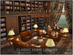 a living room filled with lots of furniture and bookshelves covered in bookcases