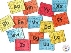 the alphabets are arranged on top of each other with letters and numbers in them