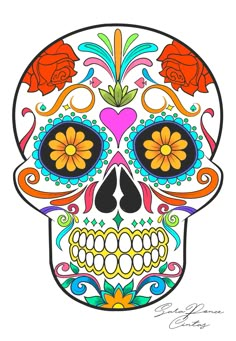 a colorful sugar skull with flowers on it