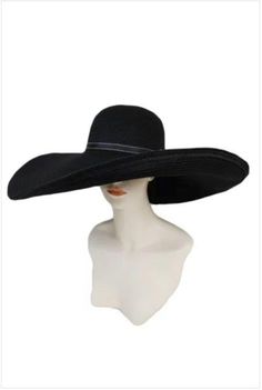 This nice sun hat is perfect for a nice sunny day and very trendy. Hat has extra brim with wire so it's very easy to fold in different styles and accented with a faux leather band around the brim. Brim Length: 7" inches NOTE* - Also available in Cream Ivory, Khaki, Natural and Tan Circumference: 23 1/2 inches Brim: 7 inches Material: 100% Toyo Straw Style of Hat: Floppy Sun Hat Big Sun Hat Aesthetic, Big Brim Hats For Women, Wide Brim Black Hat, Big Hat Aesthetic, Black Hat Outfit Summer, Large Brim Hats For Women, Large Sun Hat, Large Hats For Women, Goth Sun Hat