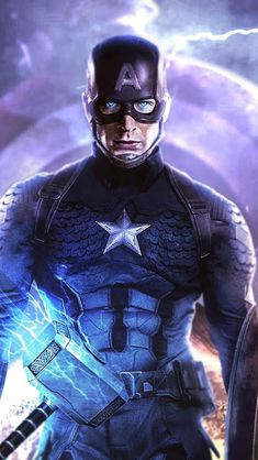 captain america the winter soldier is standing in front of an image of lightning and stars