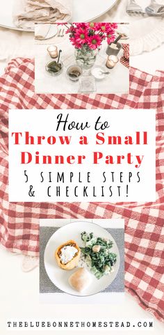 a dinner party with red and white checkered table cloths, silverware and flowers