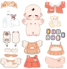 the paper doll has many different items on it