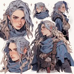 some drawings of the characters from game of thrones, with long white hair and blue eyes