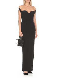 100% Polyester Chic Formal Maxi Evening Dress, Chic Maxi Length Formal Evening Dress, Classic Evening Maxi Dress With Fitted Bodice, Elegant Evening Maxi Dress With Straight Neckline, Classic Maxi Dress With Fitted Bodice For Evening, Chic Evening Dress With Straight Neckline, Luxury Formal Dress With Straight Neckline, Chic Formal Evening Dress With Flattering Silhouette, Classic Evening Maxi Dress