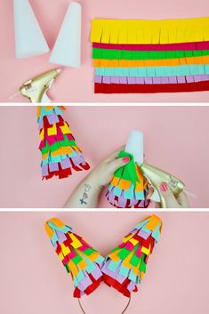 how to make a pinata party hat out of tissue paper and construction paper - step by step instructions