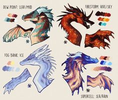 the different types of dragon heads are depicted in this drawing