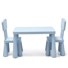 two children's plastic chairs and a table