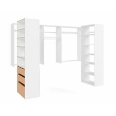 an image of a white desk with shelves and drawers on it's sides,