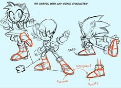 some sketches of sonic and shadow from the video game, it's useful with any character