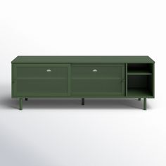 the sideboard is green and has two drawers