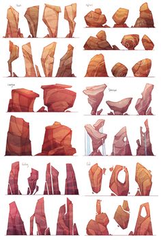 several different types of rocks are shown in this graphic art workflowe, each with different shapes and sizes