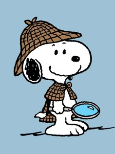 a drawing of a snoopy holding a magnifying glass and looking at something