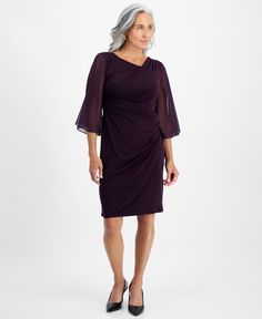 out of stock Black Cocktail Evening Dress With Cape Sleeves, Chic Cape Sleeves Midi Cocktail Dress, Purple Cape Dress, Pre-draped Fitted Dress With Cape Sleeves, Embellished Semi-stitched Dresses With Cape Sleeves, Cape Sleeves, Petite Outfits, Petite Dresses, Sheath Dress